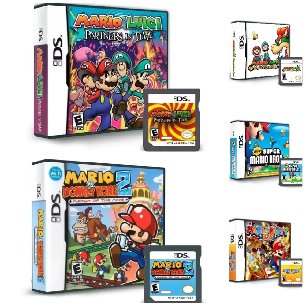 Popular Fun DS Game Cartridge -Mario Series Video Game Card Handheld Console Compatible Game Card Collectible with Box Kids Gift