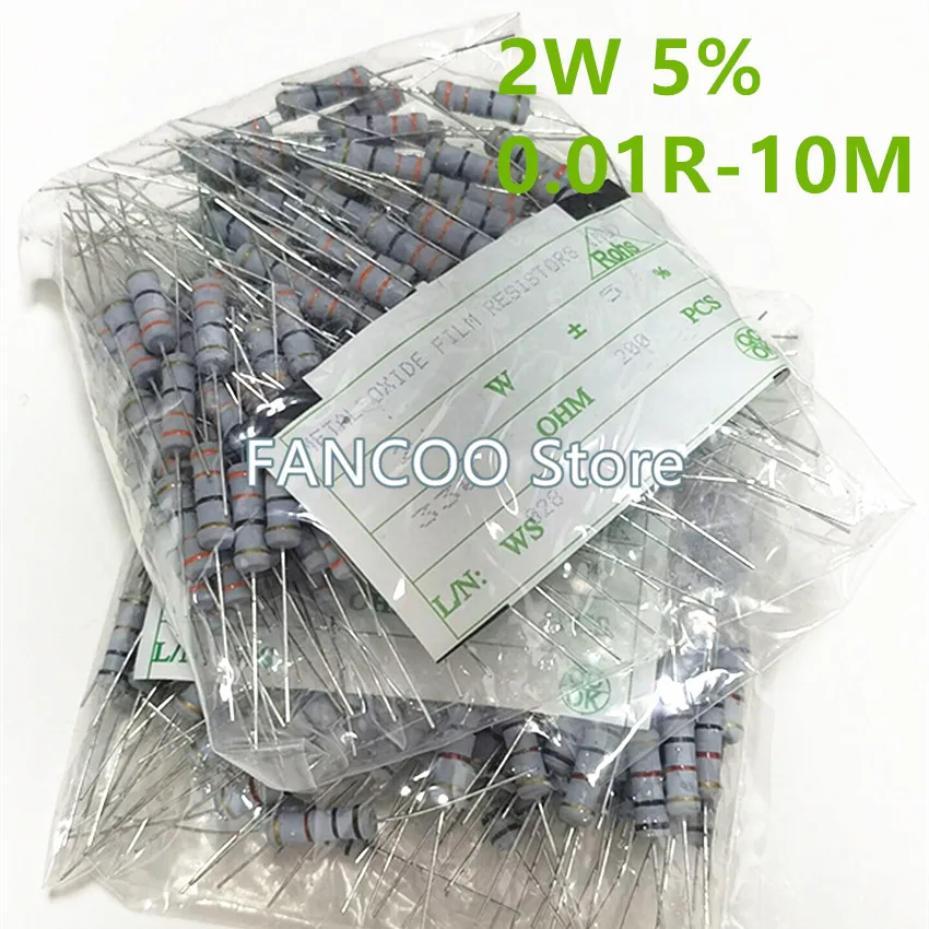 200PCS/BAG 2W 5% Carbon Film Resistor 1R-10R 1R 1.1R 1.2R 1.3R 1.5R 1.6R 1.8R 2R 2.2R 2.4R 2.7R 3R 3.3R 3.6R 3.9R 4.3R 4.7R 5.1R