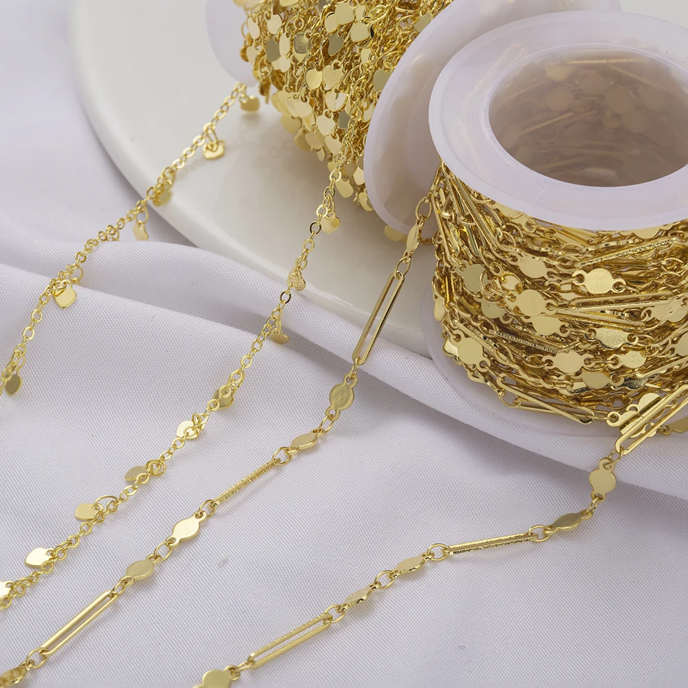 1Meter Paperclip Chain Gold Plated Brass Textured Rectangle Lace Heart Chain Component For Diy Bracelet Necklace Jewelry Making