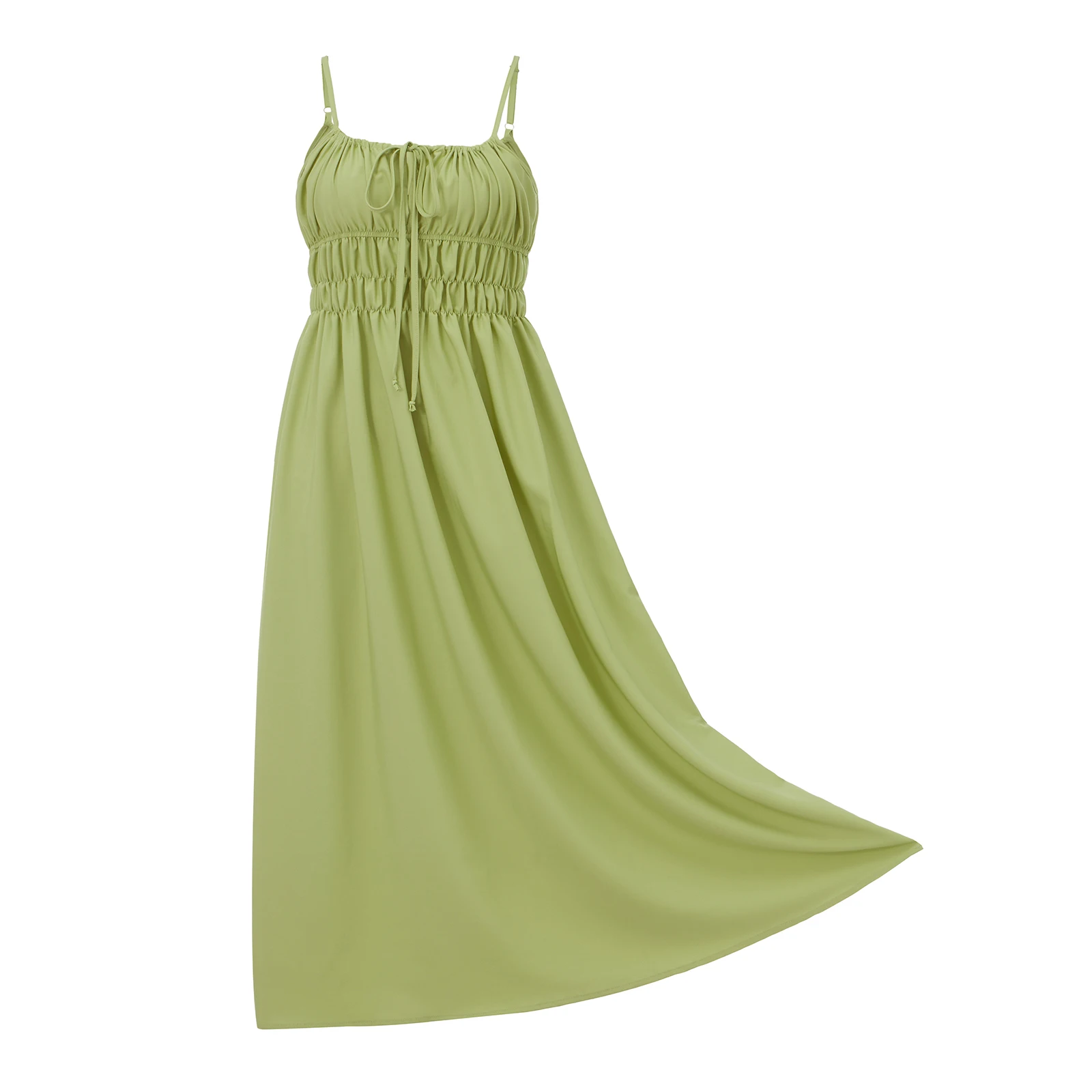 ผู้หญิงฤดูร้อน Boho Beachwear สีทึบ/ดอกไม้พิมพ์สปาเก็ตตี้สายคล้องคอ LACE-up A-Line MIDI Cami SLIP DRESS