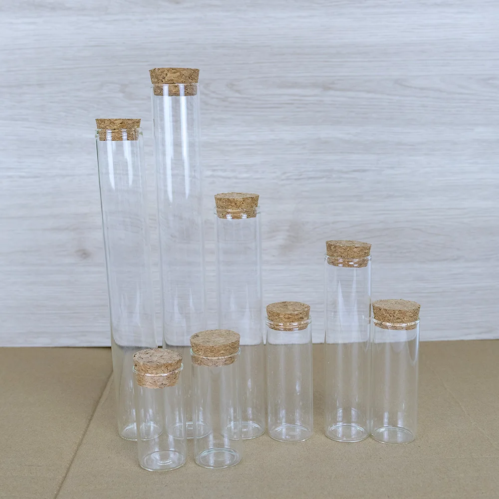 15ml/25ml/30ml/35ml/40ml/45ml/50ml/55ml/60ml/80ml/100ml Small Glass Test Tube with Cork Stopper Bottles Jars Vials 12 pieces