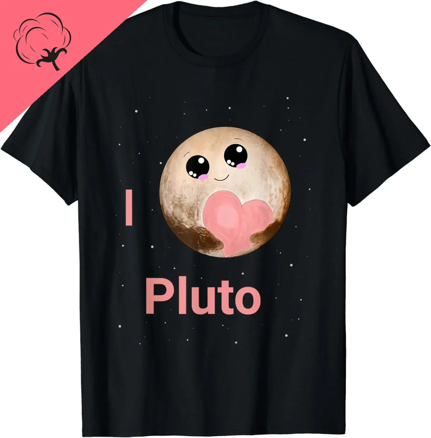 

I Love Pluto Heart Cute Planet Kawaii Graphic Tee Soft Cotton Short Sleeve T-Shirt for Men