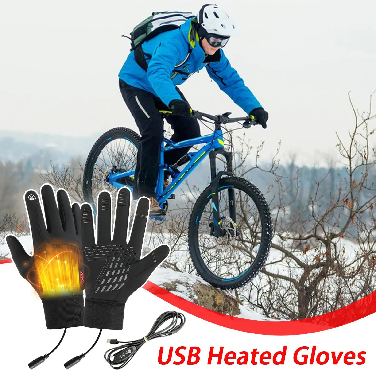 USB 전기 난방 장갑 스크린 터치 겨울 스키 열 난방 장갑 오토바이 타기 장갑 전체 손가락 운동 장갑