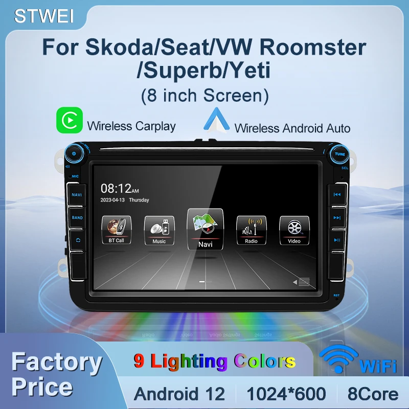 Für VW/Seat/Skoda Roomster Superb Yeti Wifi BT 8 Zoll Audio Multimedia Player Auto Radio Carplay