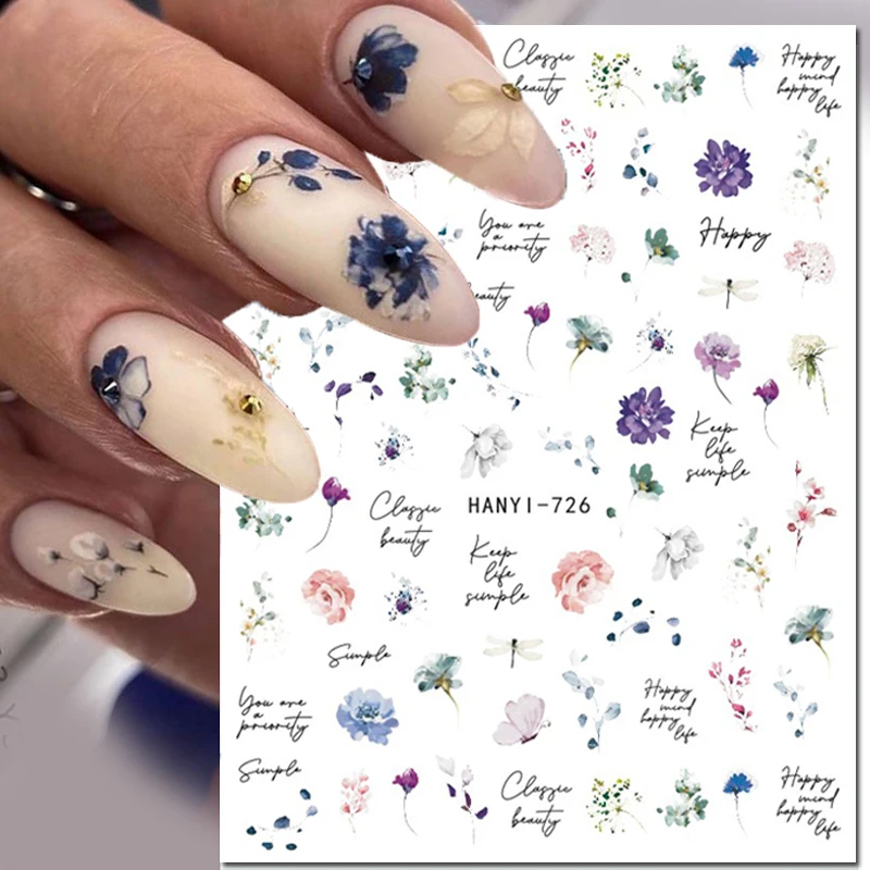 Adesivi per Nail Art 3d Dry Purple Bloom Orchid fiori di lavanda cursori adesivi decalcomanie decorazione per suggerimenti di manutenzione bellezza