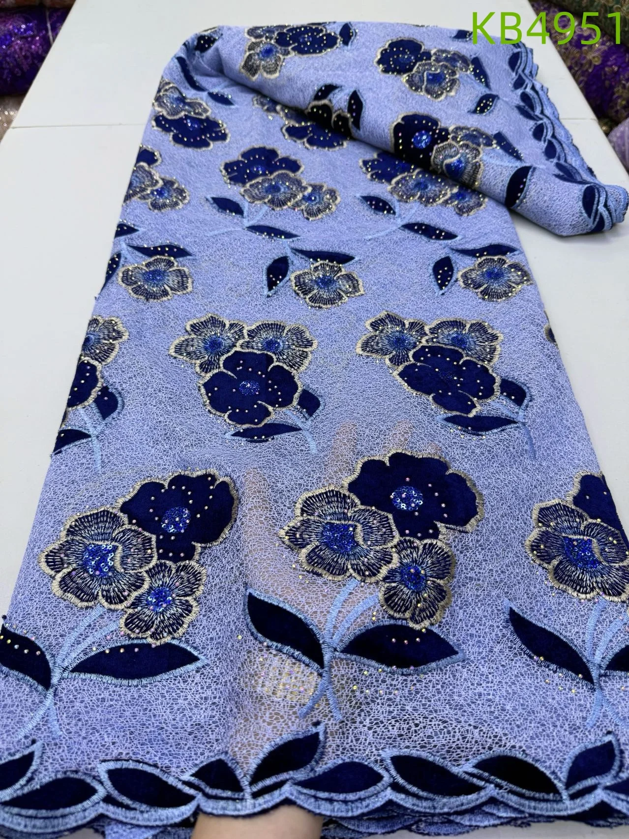 

African Lace Fabric 5 Yards High Quality 2024 Purple Sequins Lace Fabric Black Nigerian French For Wedding Party Dress KB4951
