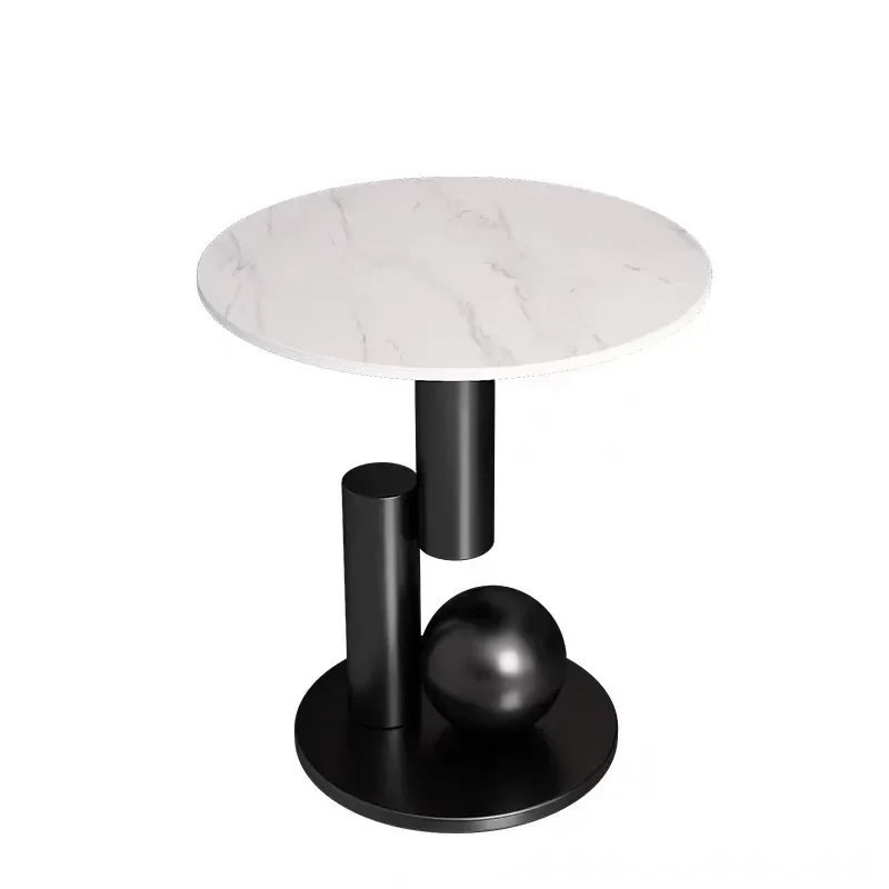 New stainless steel electroplating base, circular rock plate corner table, living room, home bedroom, hotel, light luxury