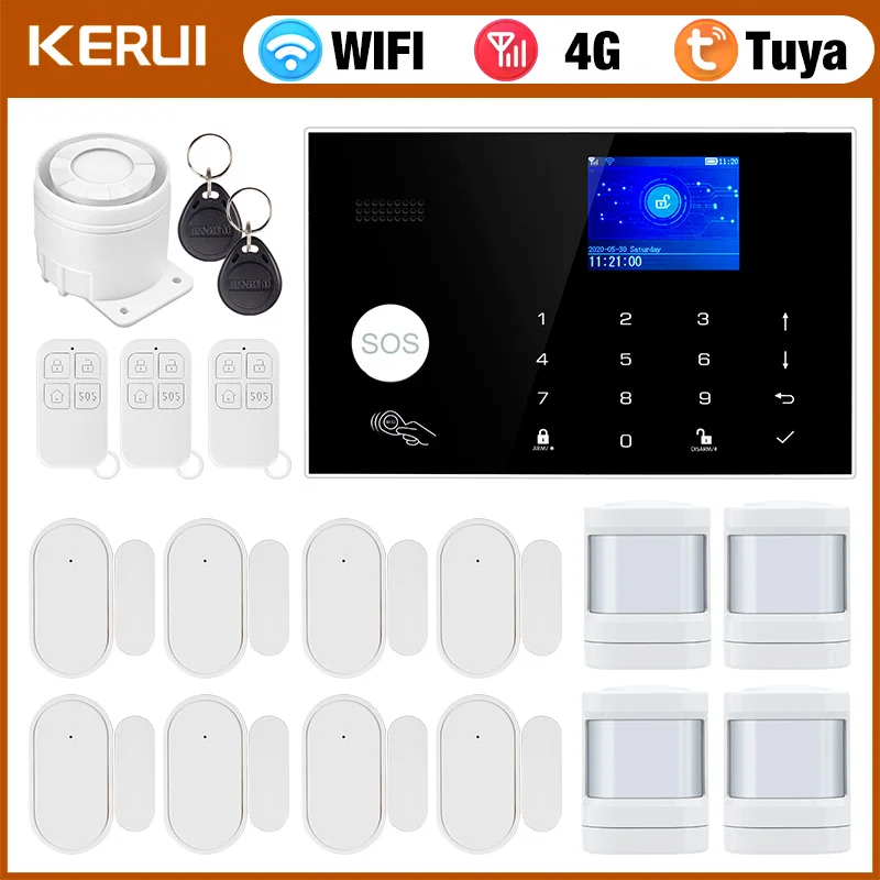 

KERUI G34 4G WIFI GSM Alarm System for Home Security Protection Alarm Host with Door Motion Sensor Smart Life APP Support Alexa