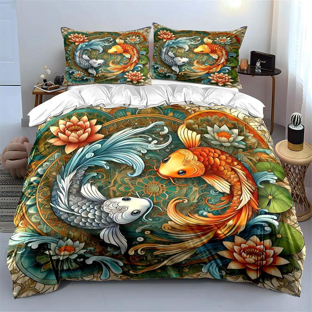 "Fish Art Set Decorative Use" Soft Skin-Friendly Bedding Set Includes 1 Duvet Cover And 2 Pillowcase, Gift