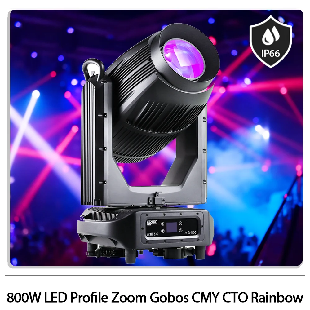 

Светодиодный водонепроницаемый профильный зум мощностью 800 Вт с подвижной головкой и распылением CMY CTO 16 Gobos с эффектом радуги для DJ, дискотеки, свадьбы