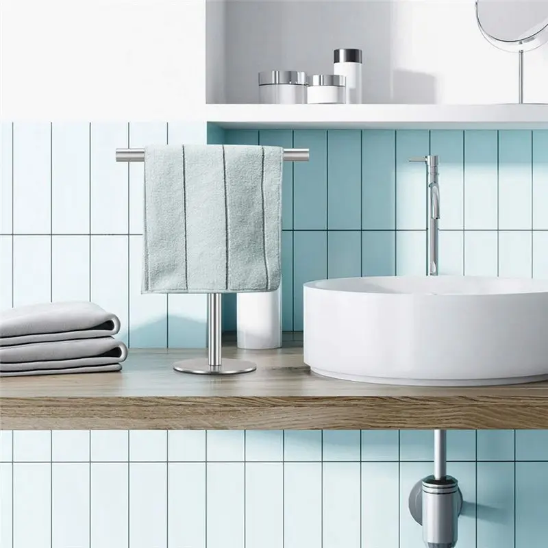 ABJN-Brushed Finish Standing Towel Rack, Heavy Duty Base, Stainless Steel T-Shaped Hand Towel Stand For Bathroom, Kitchen.