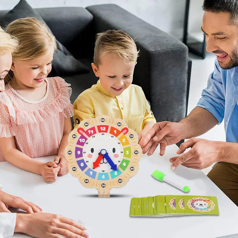 Horloge de triage de documents fuchsia pour enfants, horloge fuchsia en forme de chiffres, jouet modèle en bois pour la maternelle