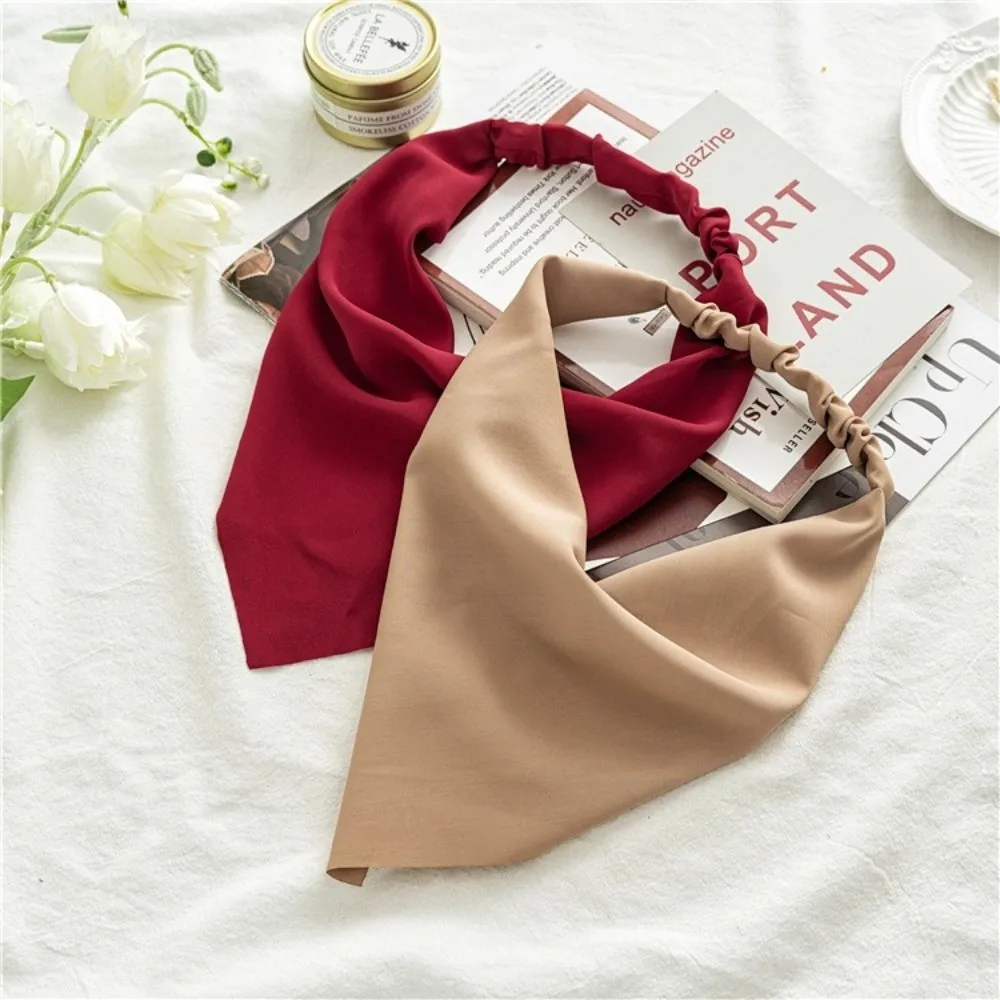 Fashion Solid Color Head Scarf Chiffon Material Triangle Shape Elastic Hairband Elastic Design Hair Accessories Summer
