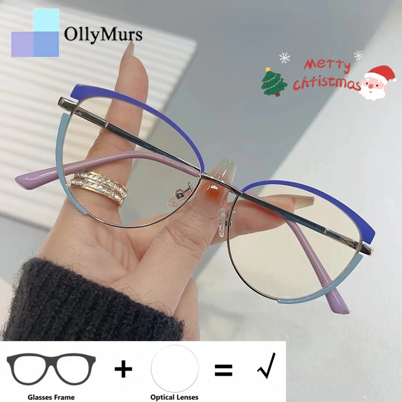 

OLLYMURS модные женские трендовые оптические очки «кошачий глаз» по рецепту, круглые маленькие анти-УФ-прогрессивные очки для близорукости и дальнозоркости
