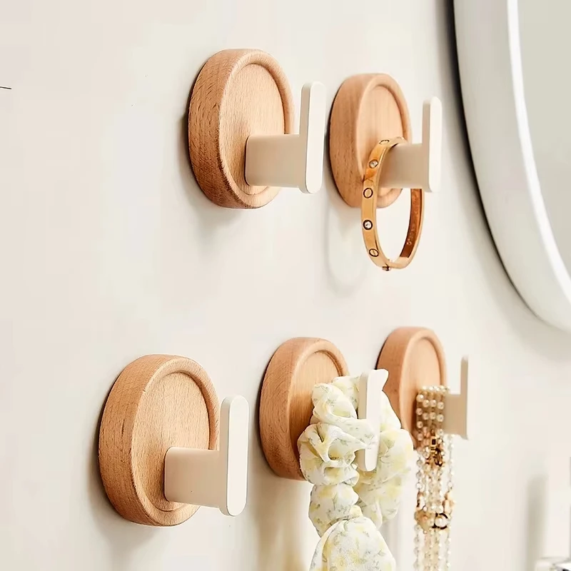 

Simple Beech Walnut Wood Hook Hanging Hanger Punch Free Wall Hooks Bedroom Coat Storage Rack Home Towel Key Decoration Hook