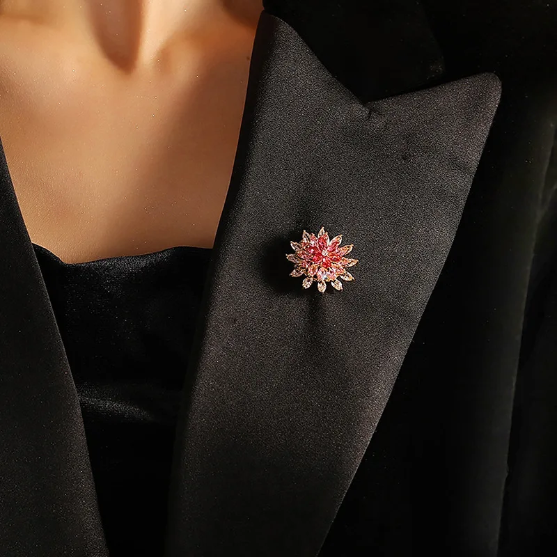 Rotatable Two Layered Zircon Flower Brooch Chinese Style Lucky Auspicious For Women Suit Sweater Accessory Fortune Blessing Gift