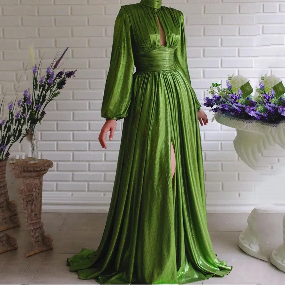 2024 Fashionable Cross-border Spring Summer Halter Neck Waist-fitted Sexy Large Scoop Green Dress Solid Color Long Dress Women