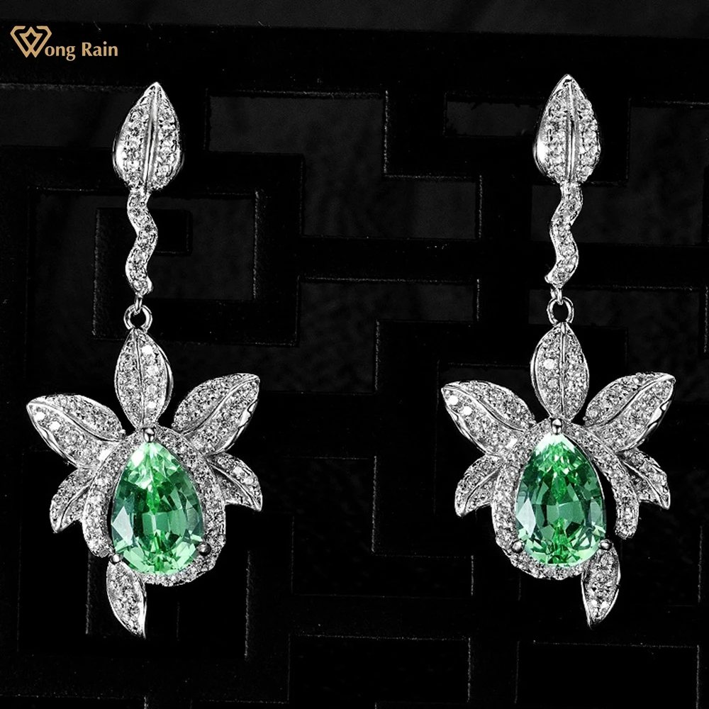 

Wong Rain 100% 925 Sterling Silver 1CT Pear Cut Lab Sapphire High Carbon Diamond Gemstone Vintage Drop Earrings Fine Jewelry