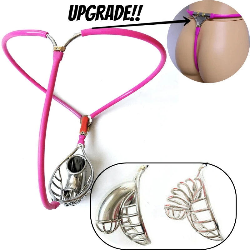 Pink Stainless Steel Male Chastity Belt Device Adjustable Hollow&Half Hollow Bird Cage 6 PLUGS for choose Breathable Underwear