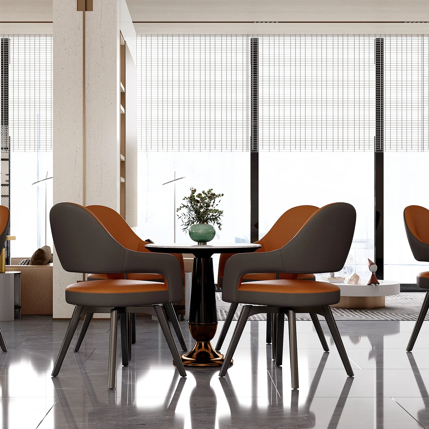 Italian-style household dining chair Rotatable dining table and chairs Hotel restaurant Cafe Commercial reception Negotiation J