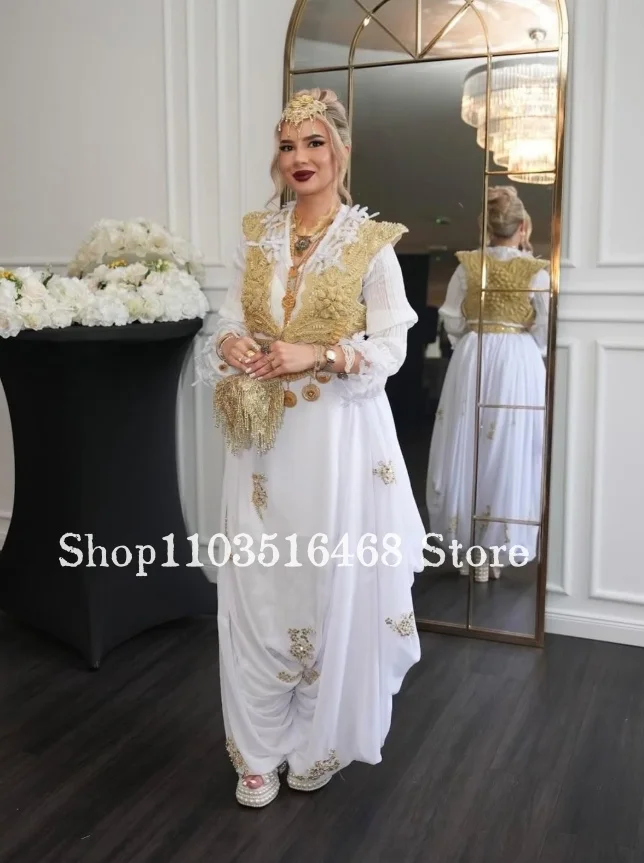 Maßgeschneidertes Nahöstliches Muslimisches Hochzeitskleid Spitzenbedrucktes Ethnisches Brautkleid Traditionelles Algerisches Hochzeitskleid Arabische Bräute