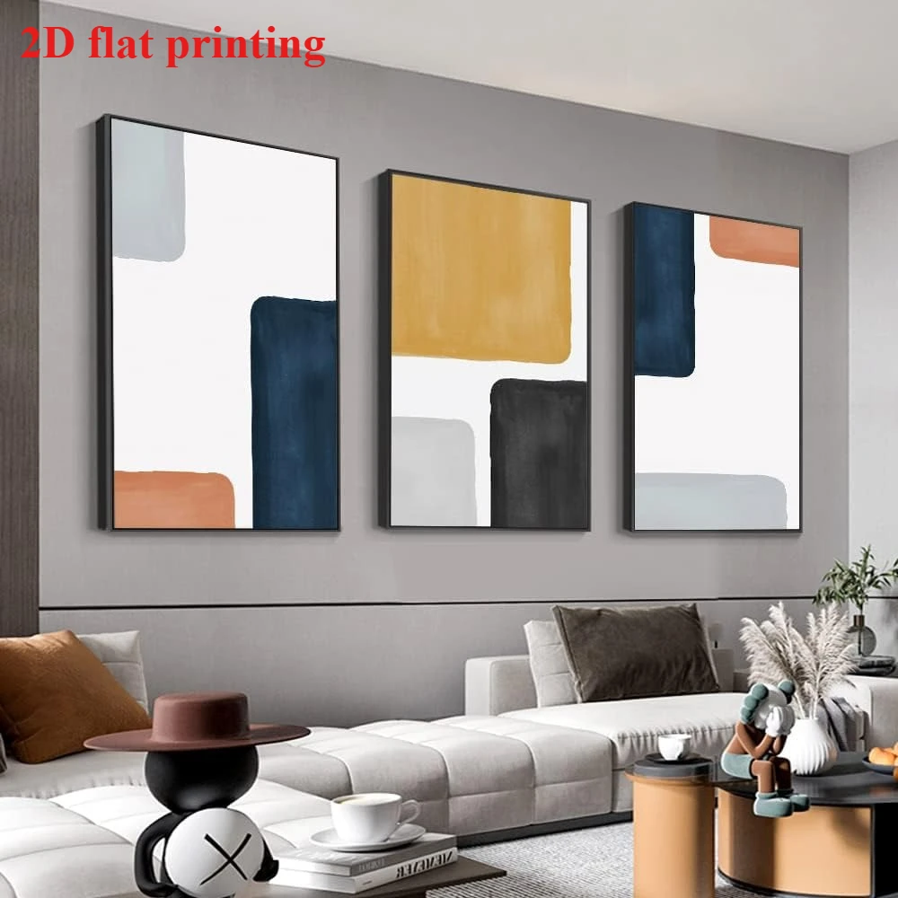 2D Flat, Set of Three 2D Flat-Printed Luxury Minimalist Color Block Abstract Canvas Posters, Perfect for Decorating