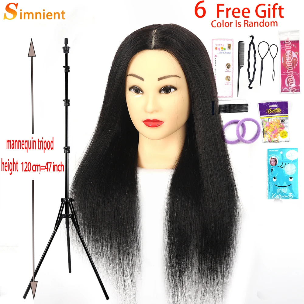 

Mannequin Head with 100%Human Hair Real Hair Cosmetology Head Hair Styling Hairdressing Practice Training Doll Heads WiTh tripod