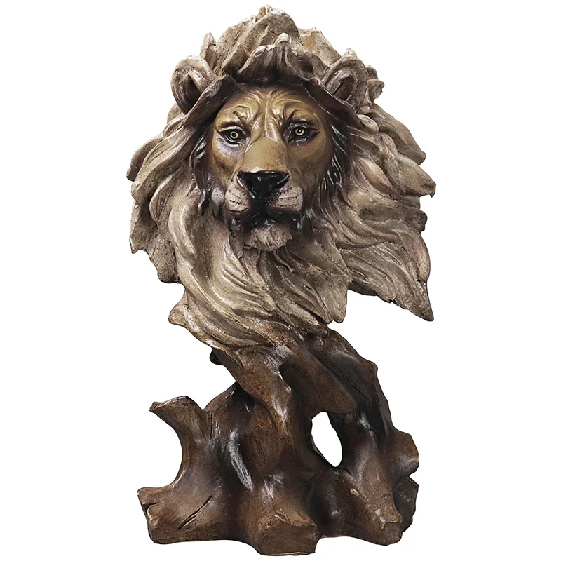 

[New] Nordic Creative Tiger Lion Head Faux Wood Arts Wolf Eagle Animal Sculptures Horse Figurine Resin Crafts Home Decoration