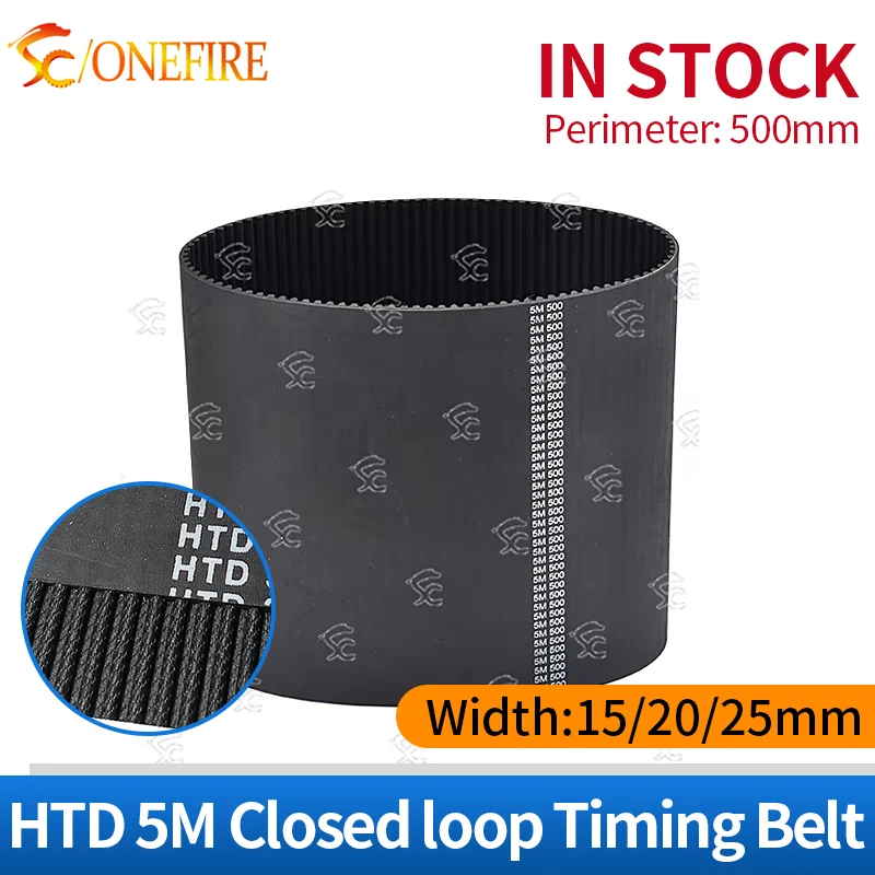 1pcs HTD 5M Belt 5M-500MM length 500MM Teeth 100 closed loop rubber Drive Belt width 15mm/20mm/25mm closed loop 3D printer