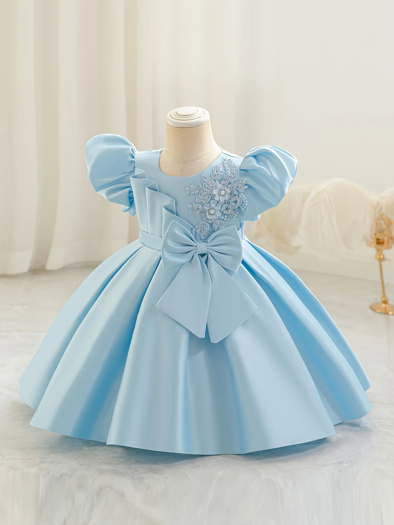 Geburtstagskleid, Babykleid, Einjähriges-Prinzessinnenkleid, Satinkleid, Schleife, Stilvolles Prinzessinnenkleid, Partykleid, Halloween – Detail 7