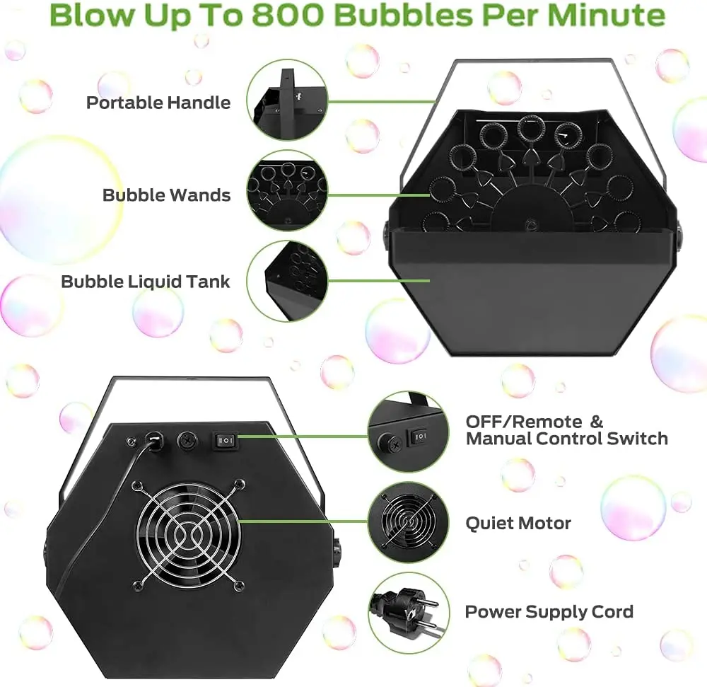 Romantic Automatic Bubble Machine Wireless Remote Control Blower 800+ Per Minute Plug-in AC Adapter for Party Wedding Birthday