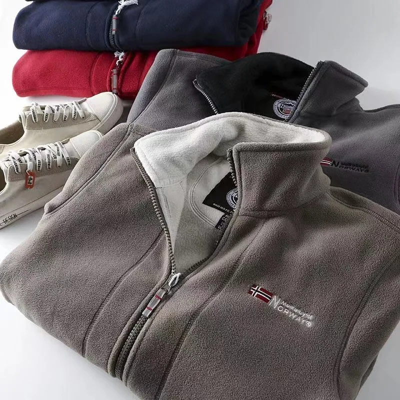 Winter Men's Large Size Thickened Double-layer Fleece Stand-up Collar Cold-resistant Warm Jacket