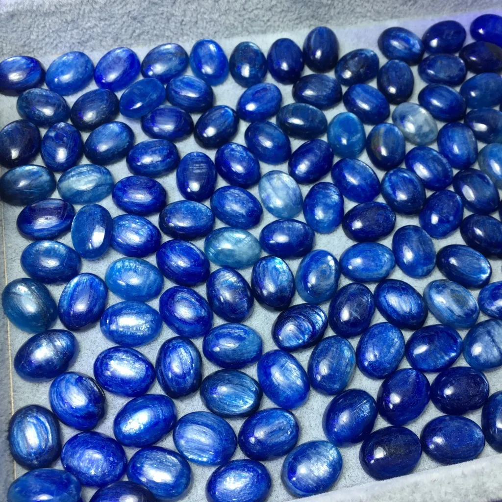 Wholesale 4pcs Genuine Blue Kyanite Bead 10x14mm 12x16mm Oval Semi-Precious Gemstone Cabochon Ring Face For Jewelry