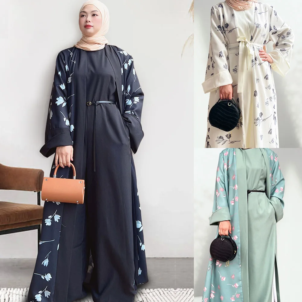 Ramadan Eid Abayas Fashion Kimono Muslim Dress Elegant Print Long Muslim Open Abayas Women Modest Wear Clothing Robe Outfits