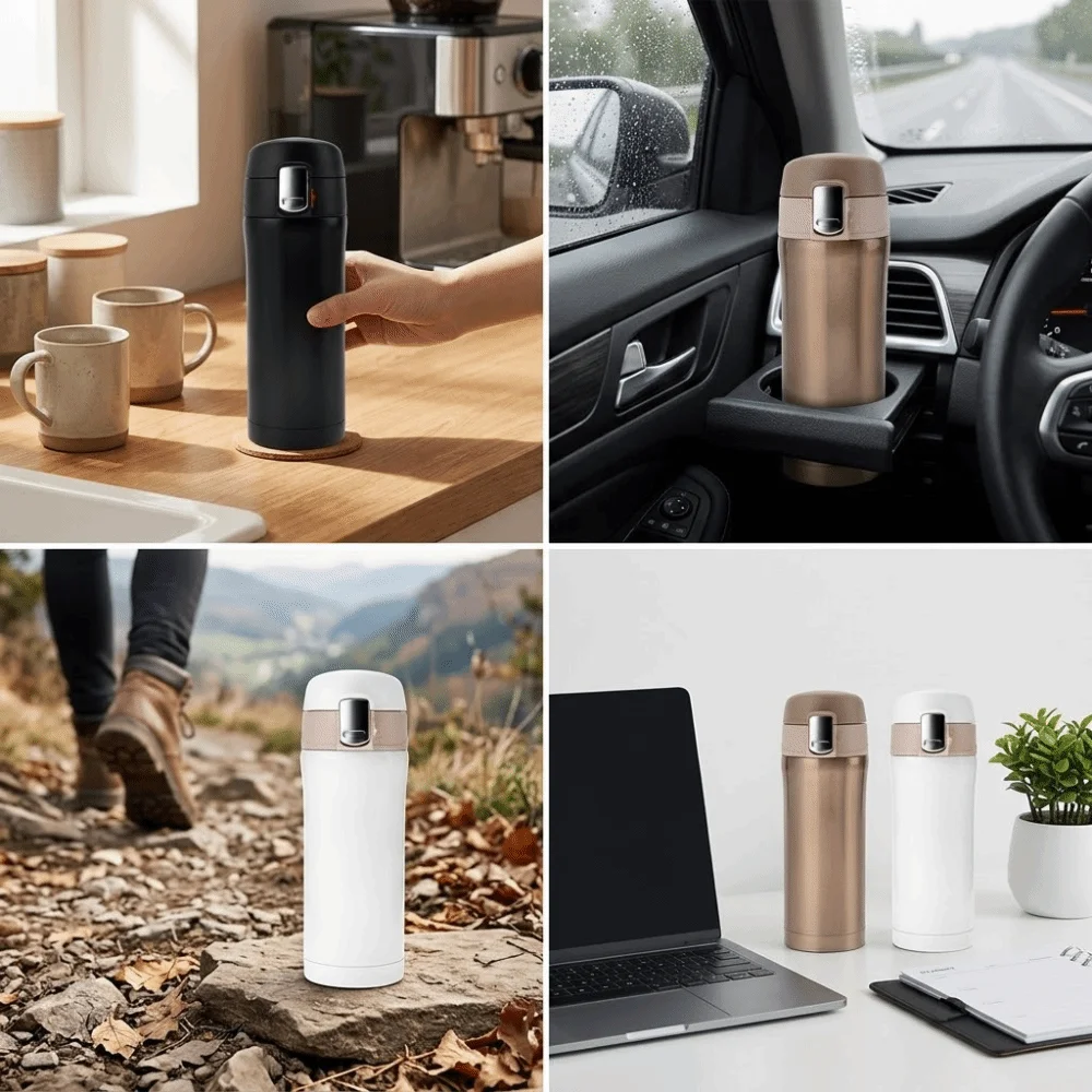 Heat Retain Rustless Bounce Lid Tumbler Leakproof Lock One Click Open Travel Mug Vacuum Inner 350Ml Insulated Cup Commute Travel