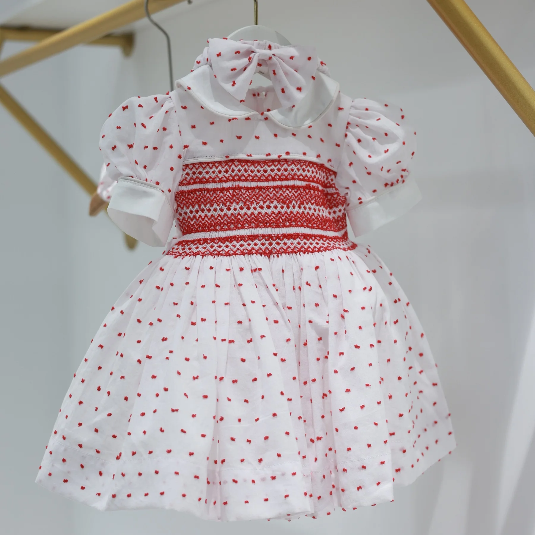0-12Y Baby Girl Summer Red Smocked Turkish Vintage Princess Dress Boy Suit for Birthday Holiday Easter Eid A223