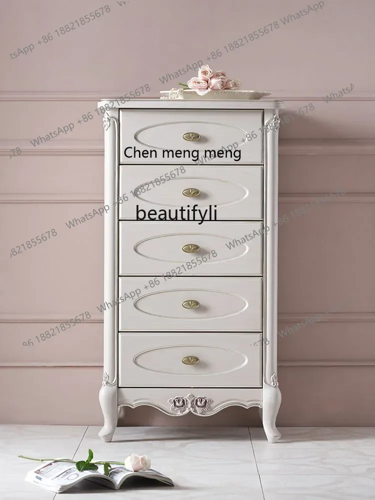 cn8350 LHY zq American Light Luxury Solid Wood Chest of Drawers Modern Simple Home Locker French Vintage Engraving Bedroom Stora