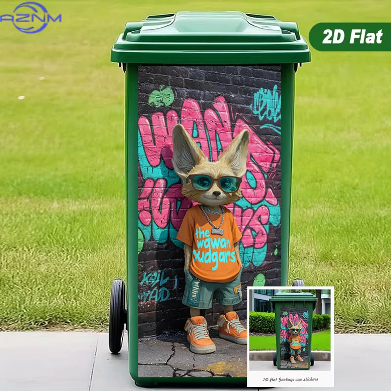 [2D Flat Printing] 1pc Trash Can Sticker [37 X 82 Cm] Street Trendy Fox Animal Theme Design Wall Sticker Decor Wallpaper Self-