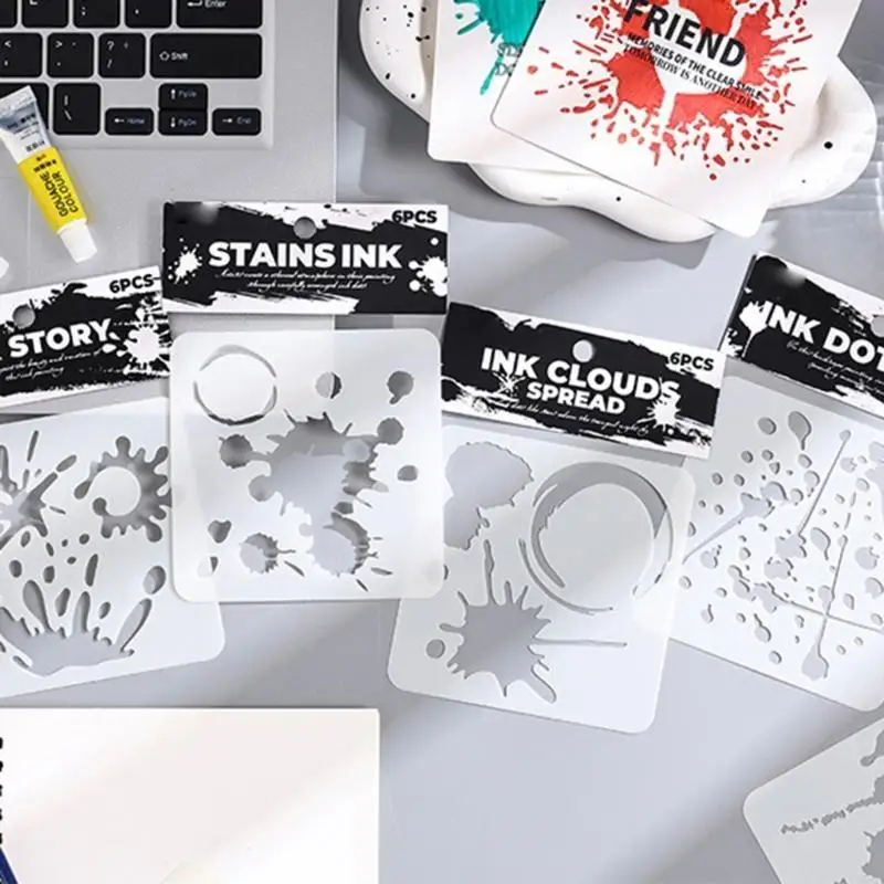 6 個のインクドットステンシル描画テンプレート中空アルバム絵画ステンシル