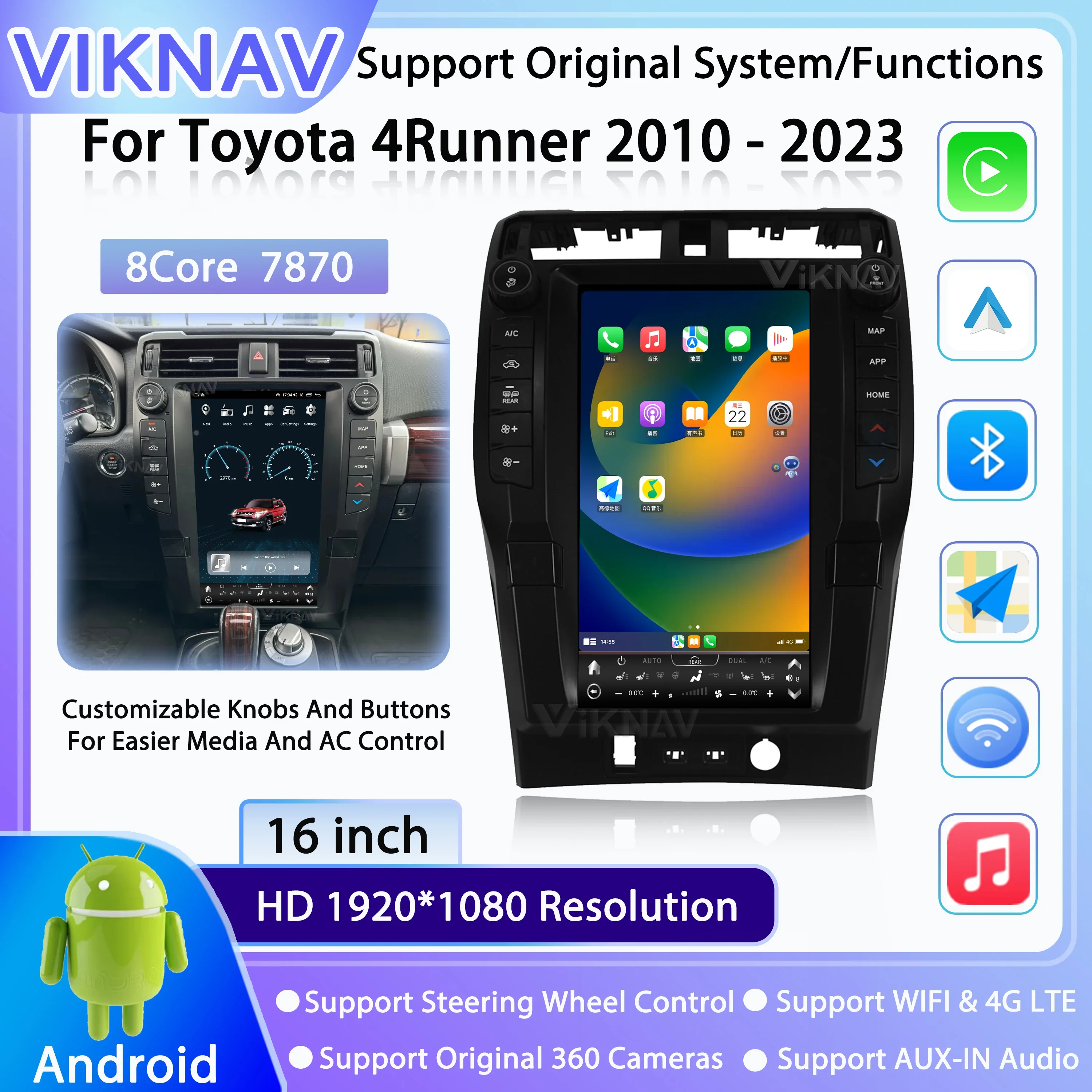 Android Car Radio For Toyota 4Runner 2010-2023 Screen Multimedia Player GPS Navigation Touch Screen Wireless Carplay Auto Stereo