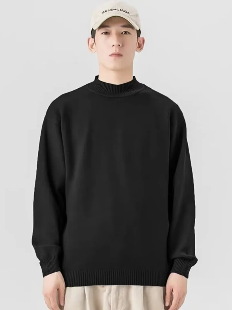 

Men's Loose Long Sve Knitted T-irt f High Collar Pure Color Warm Inner Wear Top for Autumn Winter Commute