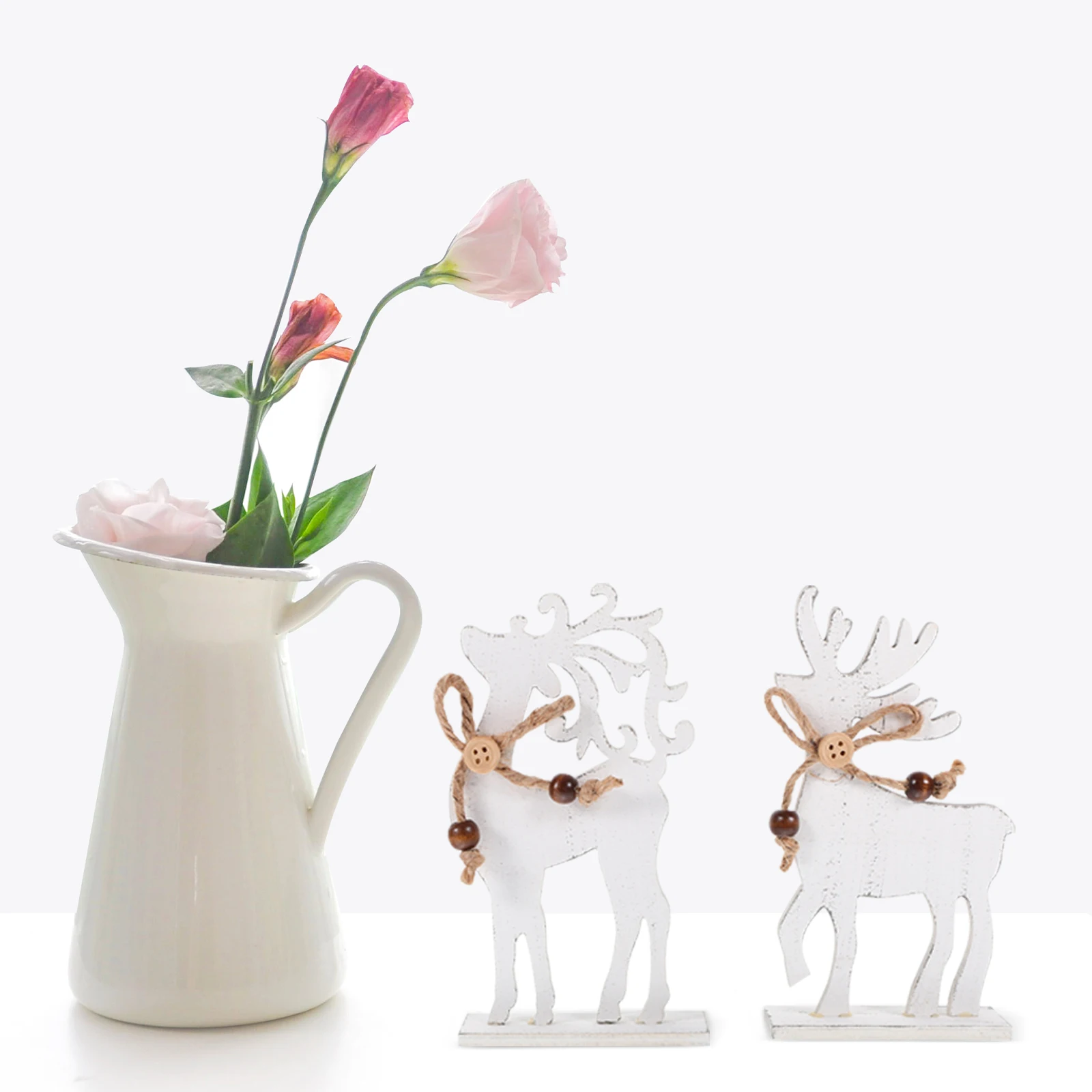 

2Pcs Wooden Reindeer Christmas Decorations Rustic Handmade Elk Statues for Home Office Shelf Cabinet Desktop Holiday Decor