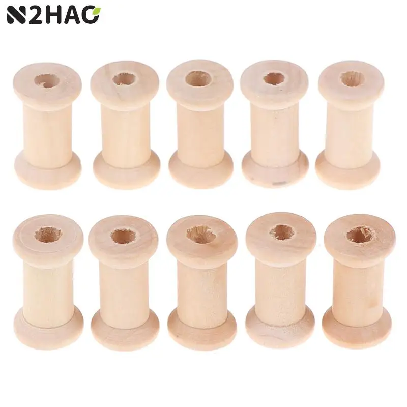 10Pcs Wooden Bobbins Spools Reels Vintage Style Organizer For Sewing Ribbons Twine Wood Crafts Tools Thread Wire Tools