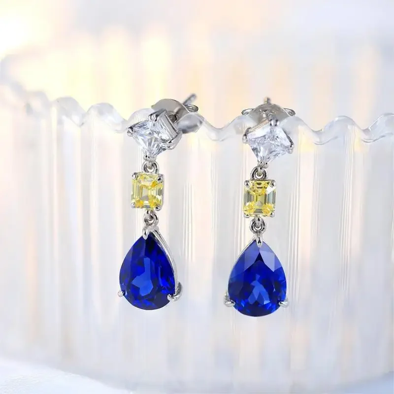 RUIF 2024 New Fine Main Stone 4.22ct S925 Silver Earrings Lab Grown Sapphire  Perfect Gift for Women