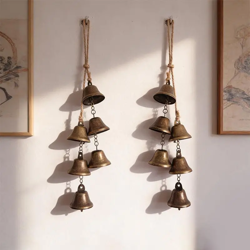 Vintage Brass Hanging Bells With Rustic Retro Design And Melodic Chime Perfect For Home Wall Decor Patio Garden Door Decoration