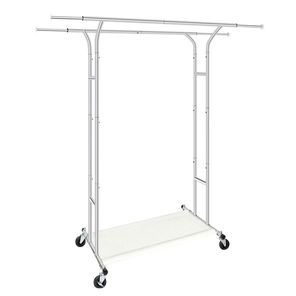 Silver heavy duty standard storage items horizontal horizontal parallel double pole metal bearing clothing rack