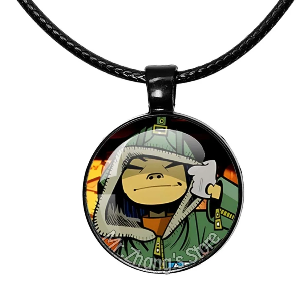 Virtual Band Gorillaz 2-D Murdoc Noodle Russel Glass 25mm Leather Rope Black Necklace Virtual Singer Jewelry Accessories Gift