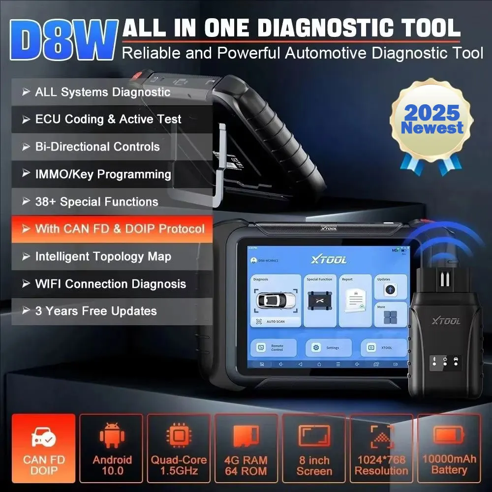 XTOOL D8W WIFI جميع أدوات تشخيص النظام ECU ترميز المفاتيح ثنائية الاتجاه خريطة طوبولوجيا المفاتيح 42 إعادة تعيين يمكن FD DOIP الماسح الضوئي