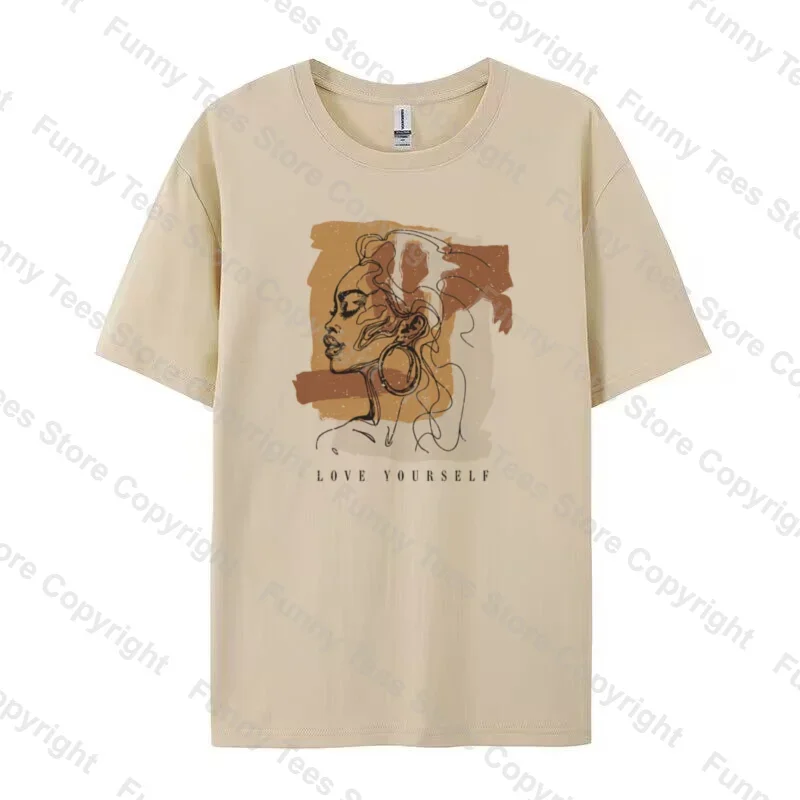 Love Yourself Positive Quotes T-Shirt Afro Woman Graphic Tees Vintage Boho Melanin Pride Shirt Women Cotton Short Sleeve Apparel