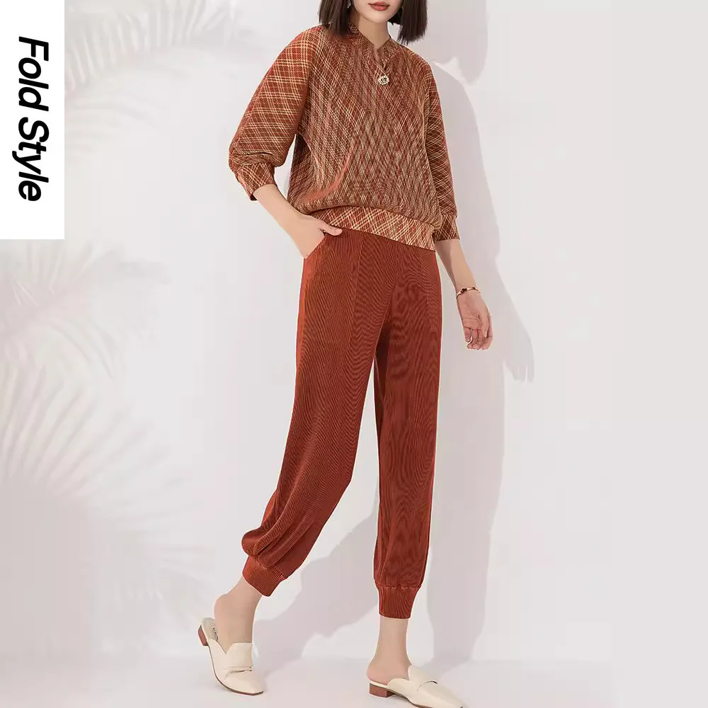 

2025 High Sense Fashion Casual Suit Women's Summer New Bronzing Loose Sweater Top High Waist Pants Two-piece Set